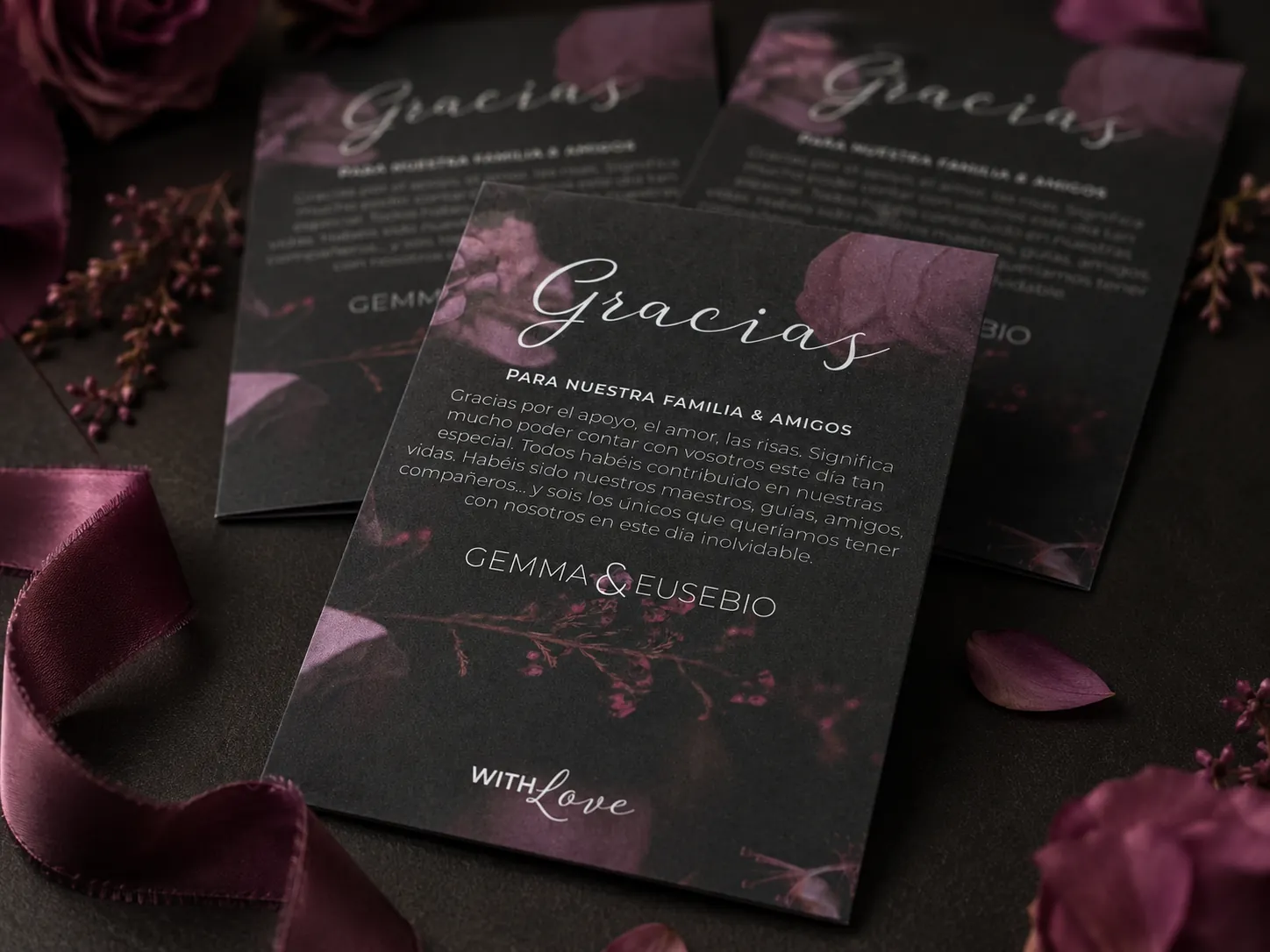 Tarjeta de agradecimiento de una boda real